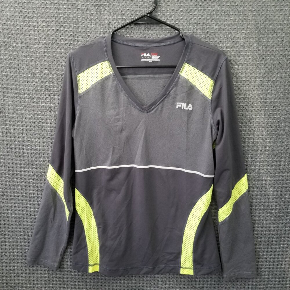 Fila Sport Running Top Active Wear Gray Yellow Long Sleeve Women's L